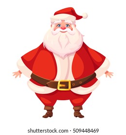 Vector illustration of standing Santa Claus. Flat cartoon style, colorful Christmas character design. Isolated funny man.