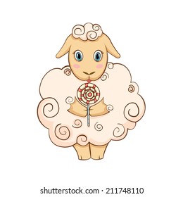 vector illustration of standing sheep with candy