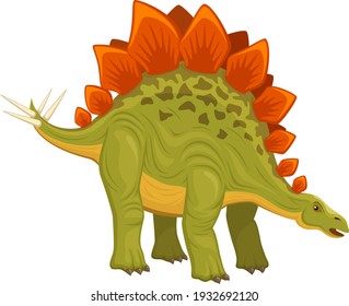 Ilustración vectorial de un dinosaurio estegosaurio en pie contra un fondo blanco.