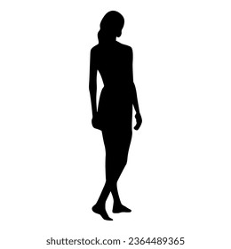 Vector illustration of standing woman silhouette. Image of melancholic woman.