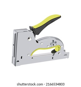 vector illustration, staple gun on white background, semi realistic flat cartoon design style.