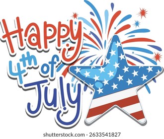 Vector illustration of a star with American flag design and fireworks, vibrant colors, festive and patriotic theme
