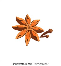 Ilustración vectorial del anís y de los clavos estrellados, especias para hierbas