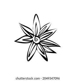 Vector illustration of star anise. Ingredient for desserts. Star anise as aromatherapy. Linear illustration of star anise, seasoning in dishes.