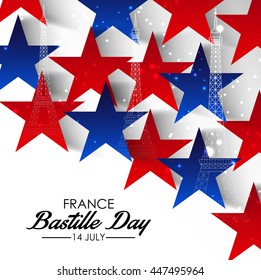 Vector illustration of a Star background with stylish text for France Independence Day.