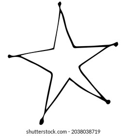 Vector illustration of a star. Black outline. Hand-drawn, doodle. Design for posters, logos, stickers, holiday decorations, prints.
