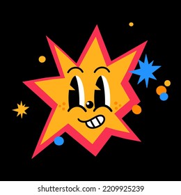 Estrella de ilustración vectorial, de mano brillante, icono de comic abstracto, personaje de dibujo animado plano al estilo de los niños