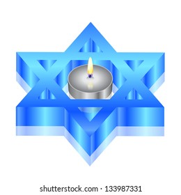 Vector illustration of star of David with candle