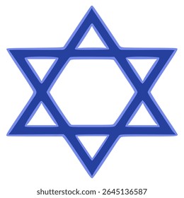 Ilustração vetorial de uma Estrela de Davi, apresentando um design arrojado, com linhas duplas em tons de azul, adequado para designs religiosos ou culturais.