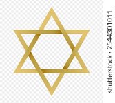 Vector illustration of Star of David in golden color on transparent background