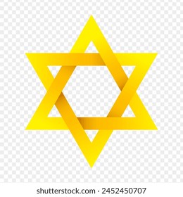 Vector illustration of Star of David in golden color on transparent background