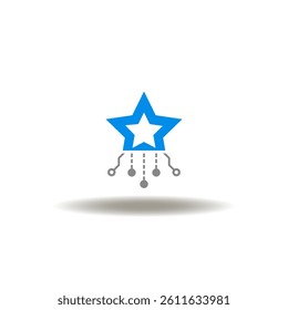 Vector illustration of star with electronic circuit. Icon of military computing digital AI technology. Symbol of innovative electronic army.