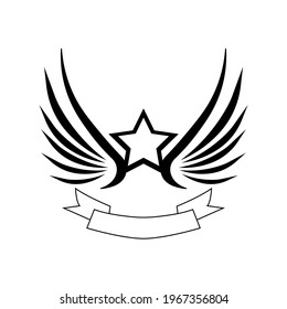 Ilustración vectorial de una estrella con alas voladoras, ideal para logotipos e íconos. Esperanza de alcanzar sueños y hacer realidad los sueños