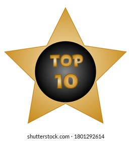 Vector illustration - a star of gold color with a black circle. Top 10. On a white background. 10 EPS