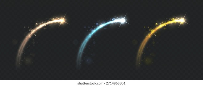 Ilustração vetorial. Lanterna de ouro estrela com partículas. Estrela caindo, cometa dourado caindo.