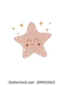 Vector illustration of star in kids boho style. Smiling star. Nursery decoration in boho style.