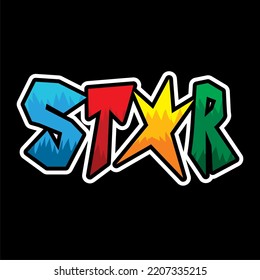 vector illustration with star lettering, suitable for printing on t-shirts, making stickers and more