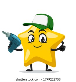 Vector illustration of star mascot or character holding hand drill