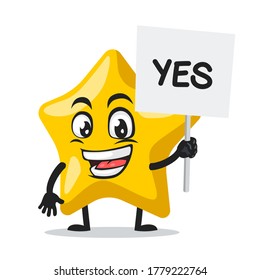 Vector illustration of star mascot or character holding sign says yes