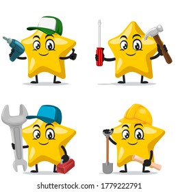 Ilustración vectorial de la mascota estrella o conjunto de colección de caracteres con tema de servicio o reparación