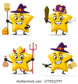 Vector illustration of star mascot or character collection set with love or halloween theme