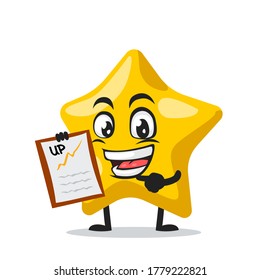 Ilustración vectorial de la mascota estrella o la presentación de caracteres con el portapapeles