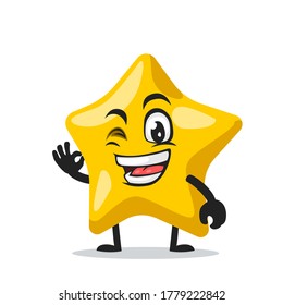 Vector illustration of star mascot or character with nice hand