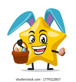 Vector illustration of star mascot or character wearing bunny hat