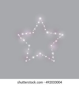 Vector illustration of star on grey background. Element for design with blur shadow. Little white stars. 