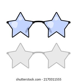 Vector illustration of star shape glasses with black frame and blue glass on a white background with shadow