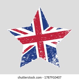 Ilustración vectorial de la antigua bandera británica (Gran Bretaña) con forma de estrella aislada en fondo gris