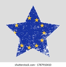 Ilustración vectorial de la antigua bandera de la UE (Unión Europea) con forma de estrella aislada en fondo gris