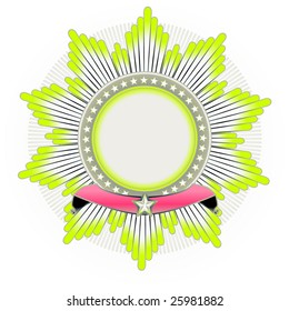 Vector illustration of star shaped Insignia with banner.  Blank, so you can add your own images.