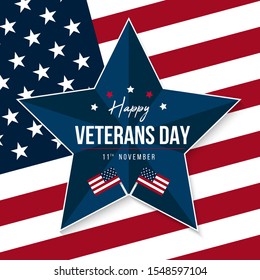 Vector illustration star Veterans Day. November 11 holiday background. Celebration poster with flag