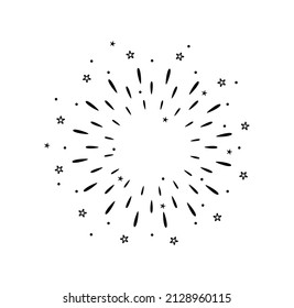 Vector illustration of starburst, sunburst hand drawn. Design element fireworks black rays. Comic explosion effect on white background.