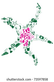 Vector illustration of a starfish made of summer vacation icons