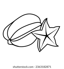 Vector illustration of starfruit lineart isolated for coloring on white background