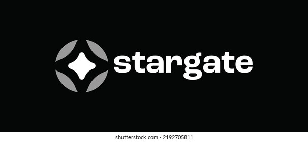 Vector illustration of Stargate Finance Coin. Cryptocurrency STG token logo isolated on black background with text stargate.