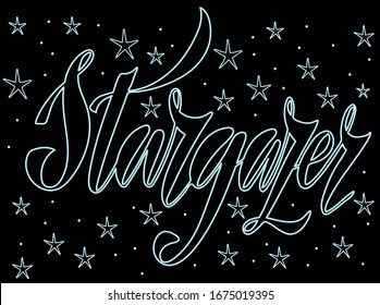 Vector illustration of Stargazer text for logotype, t-shirt, banner, magazine, poster, decoration, postcard. Stargazer calligraphy background. Stargazer lettering. EPS 10. 