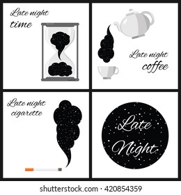 Vector Illustration / Starry Sky / Cigarette Smoke And Late Night Coffee 