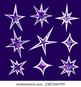 Vector illustration of stars. Design elements for New Year, Christmas, birthday, holidays isolated on black background.