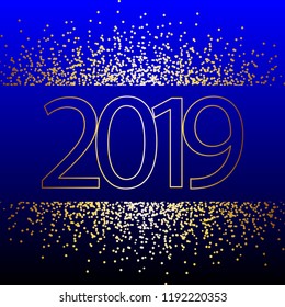 Vector illustration of Stars in the night blue sky. Golden sequins on a black background. New Year 2019