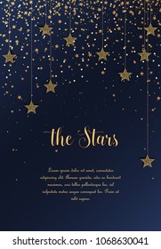 Vector illustration of stars on a dark background. Night sky. Cheerful party and celebration