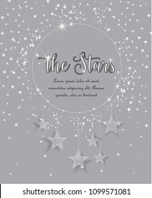 Vector illustration of stars on a grey background. Night sky. Cheerful party and celebration