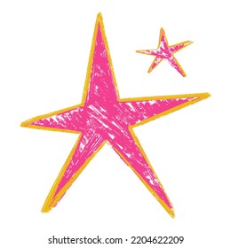 Vector illustration, stars pencil outline effect, hand drawn stars, doodles with pencils