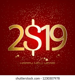 Vector illustration of Stars in the red space. The significance of the dollar in 2019. New Year