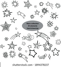 Vector illustration of stars. Set of 35 elements