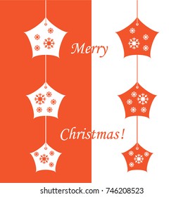 Vector illustration: stars with snowflakes hanging on the ropes. Design for banner, flyer, poster or print.