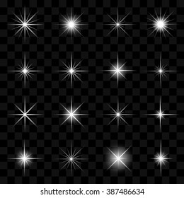 Vector illustration of stars and sparkles elements on transparent background