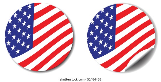 A vector illustration of a Stars and Stripes button and sticker